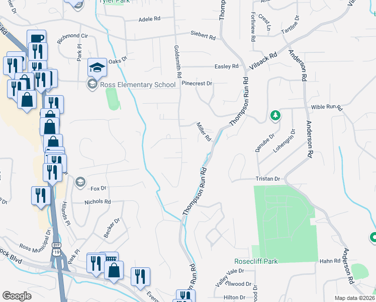 map of restaurants, bars, coffee shops, grocery stores, and more near 218 Goldsmith Road in Pittsburgh