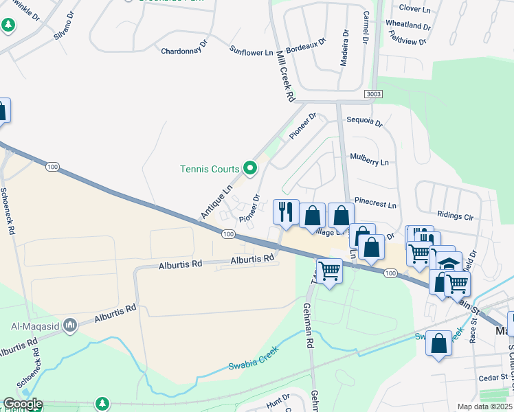 map of restaurants, bars, coffee shops, grocery stores, and more near 6890 Pioneer Drive in Macungie