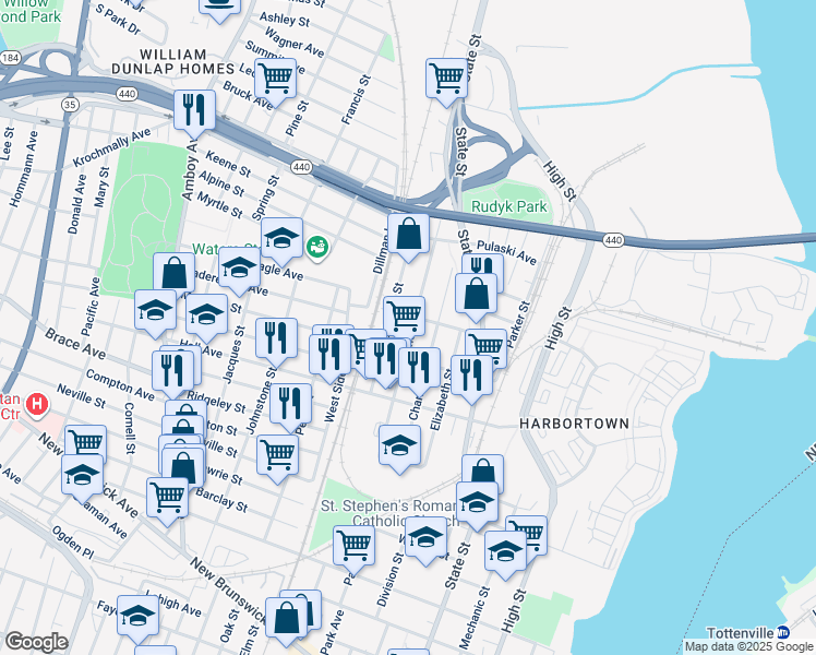 map of restaurants, bars, coffee shops, grocery stores, and more near 709 Cortlandt Street in Perth Amboy