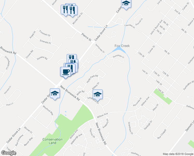 map of restaurants, bars, coffee shops, grocery stores, and more near 299 Abbey Drive in Franklin Township