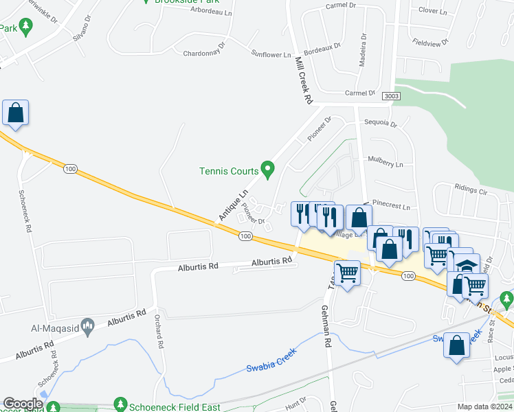map of restaurants, bars, coffee shops, grocery stores, and more near 6955 Pioneer Drive in Macungie