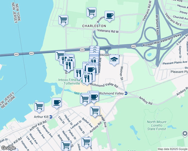 map of restaurants, bars, coffee shops, grocery stores, and more near 95 Page Avenue in Staten Island