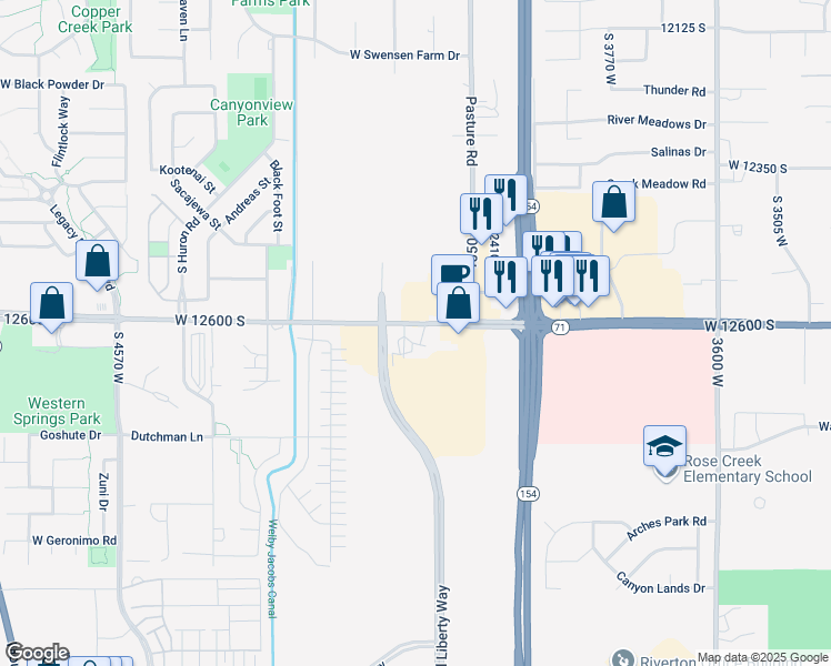 map of restaurants, bars, coffee shops, grocery stores, and more near 4105 West 12600 South in Riverton