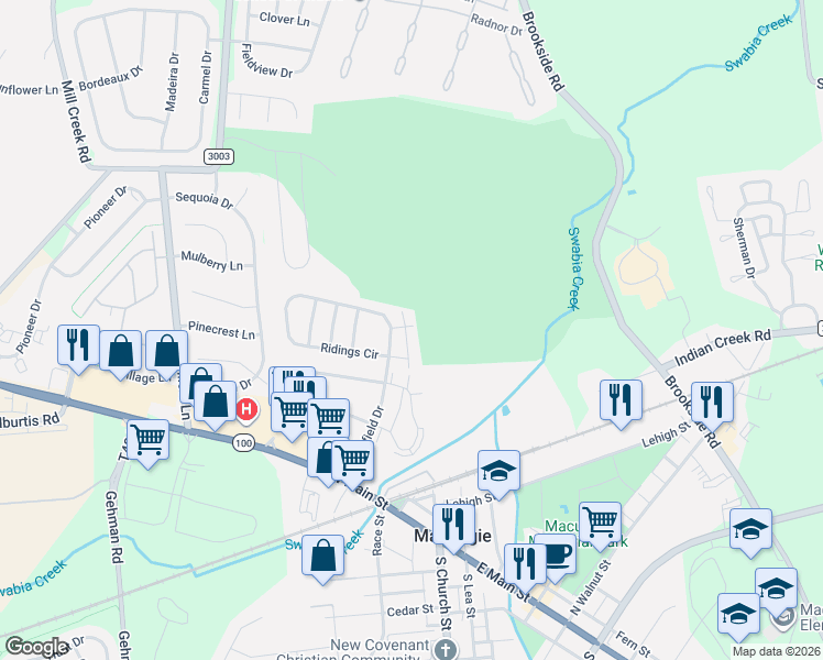 map of restaurants, bars, coffee shops, grocery stores, and more near 180 Lindfield Circle in Macungie