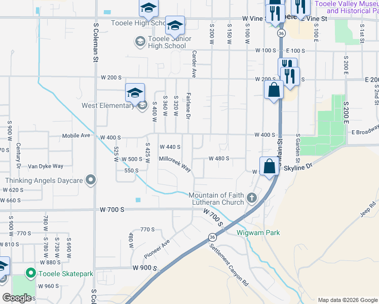 map of restaurants, bars, coffee shops, grocery stores, and more near 468 Pioneer Avenue in Tooele