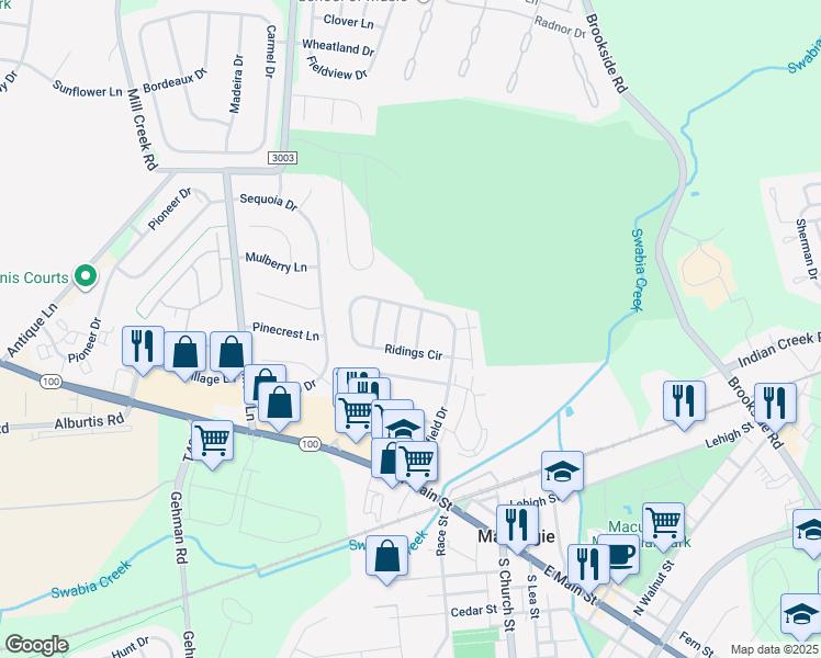 map of restaurants, bars, coffee shops, grocery stores, and more near 212 Ridings Circle in Macungie