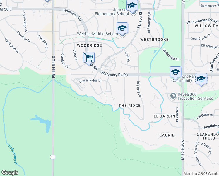 map of restaurants, bars, coffee shops, grocery stores, and more near 1621 West Harmony Road in Fort Collins