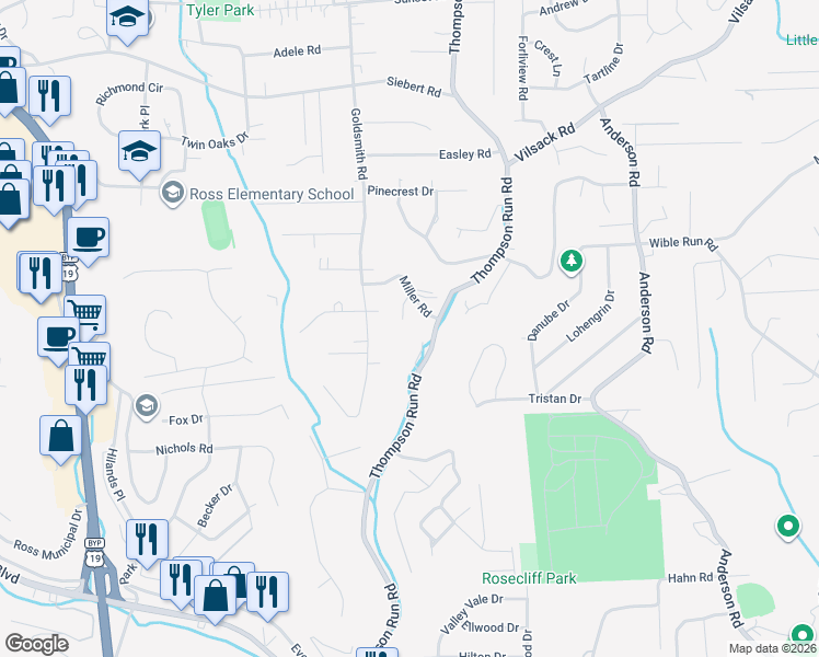 map of restaurants, bars, coffee shops, grocery stores, and more near 102 Gail Drive in Pittsburgh