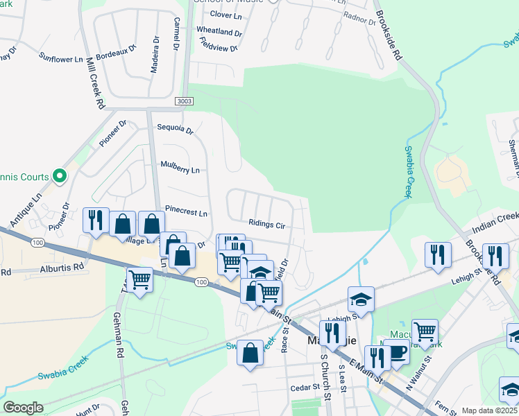 map of restaurants, bars, coffee shops, grocery stores, and more near 317 Surrey Place in Macungie