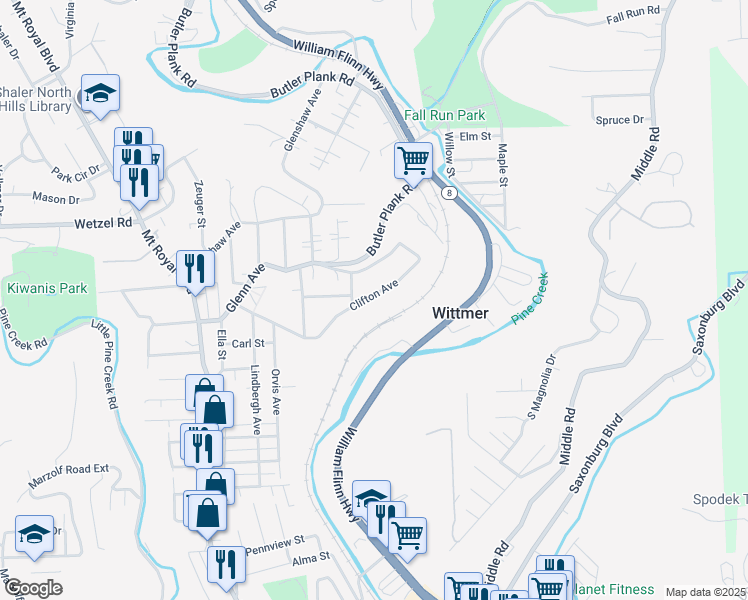 map of restaurants, bars, coffee shops, grocery stores, and more near 512 South Park Avenue in Glenshaw