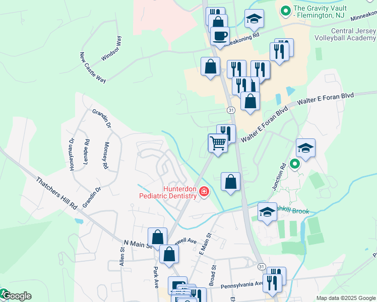 map of restaurants, bars, coffee shops, grocery stores, and more near 11 Worthington Terrace in Flemington