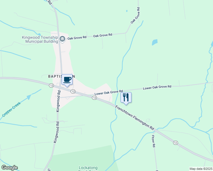 map of restaurants, bars, coffee shops, grocery stores, and more near 15 Lower Oak Grove Road in Frenchtown