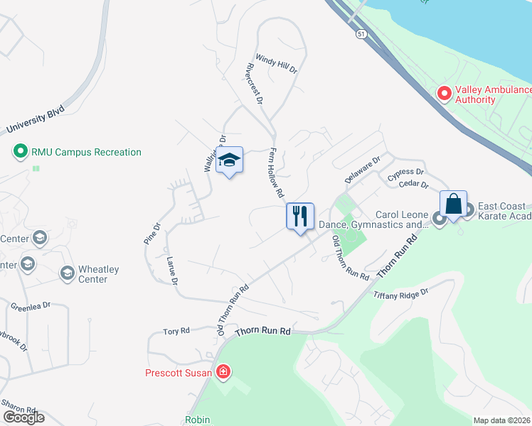 map of restaurants, bars, coffee shops, grocery stores, and more near 133 Fern Hollow Road in Coraopolis