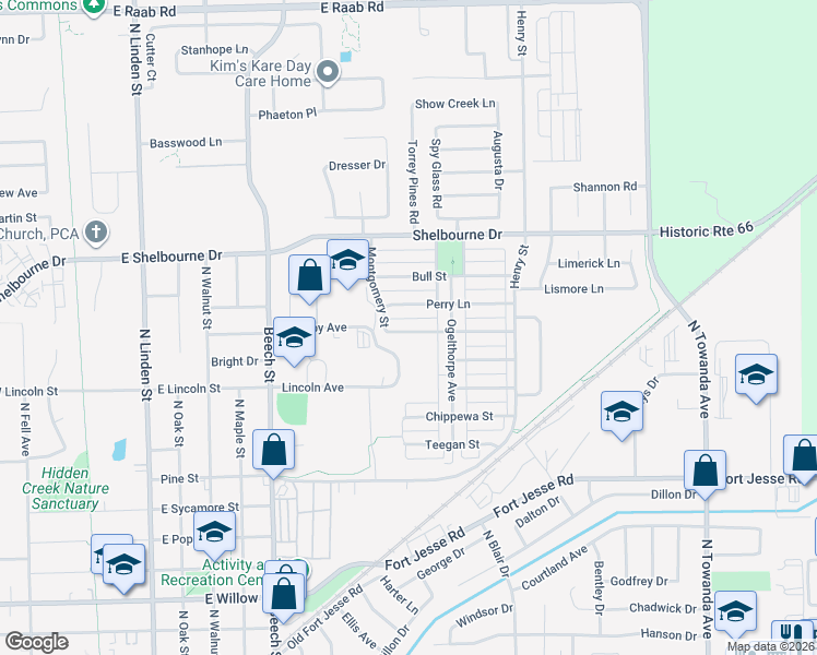 map of restaurants, bars, coffee shops, grocery stores, and more near 914 Drayton Street in Normal