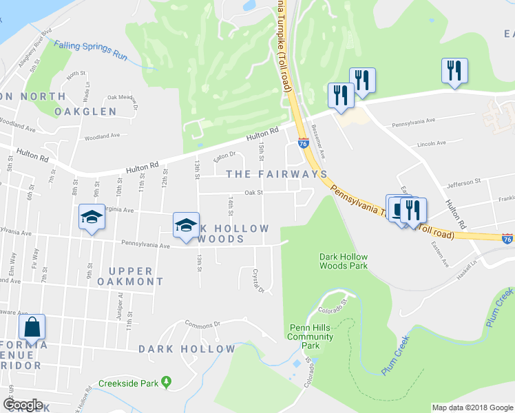 map of restaurants, bars, coffee shops, grocery stores, and more near 765 15th Street in Oakmont