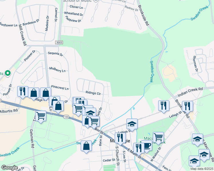 map of restaurants, bars, coffee shops, grocery stores, and more near 166 Lindfield Circle in Macungie