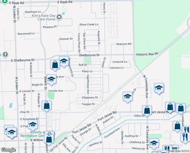 map of restaurants, bars, coffee shops, grocery stores, and more near 1106 Drayton Street in Normal