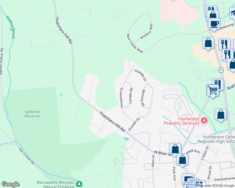 map of restaurants, bars, coffee shops, grocery stores, and more near 27 Honeyman Drive in Flemington