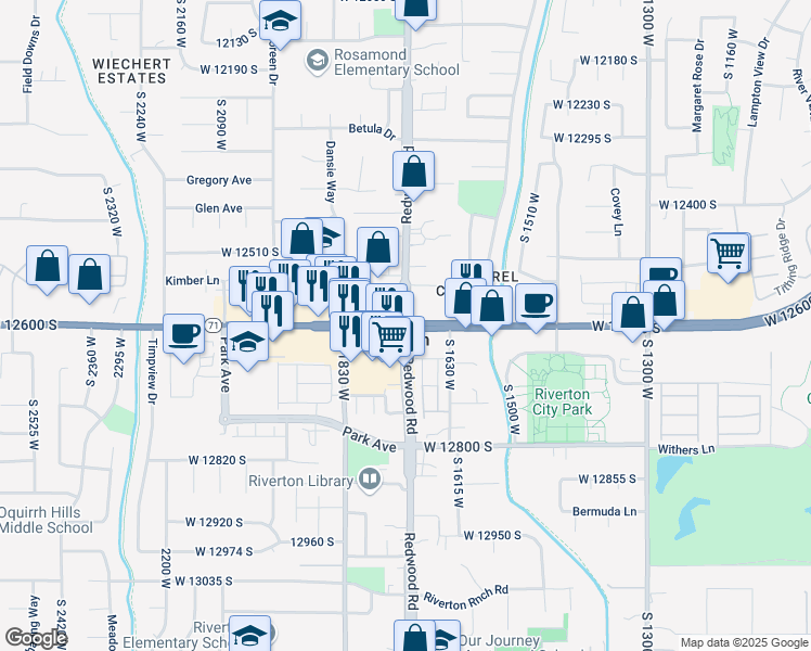 map of restaurants, bars, coffee shops, grocery stores, and more near in Riverton