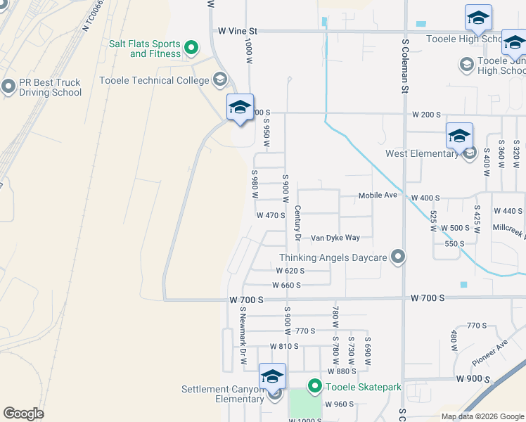 map of restaurants, bars, coffee shops, grocery stores, and more near 952 West 470 South in Tooele