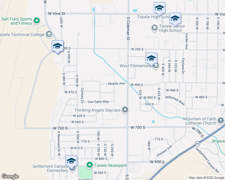 map of restaurants, bars, coffee shops, grocery stores, and more near 684 Fleetwood Drive in Tooele