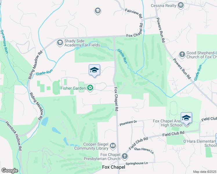 map of restaurants, bars, coffee shops, grocery stores, and more near 423 Fox Chapel Rd in Pittsburgh