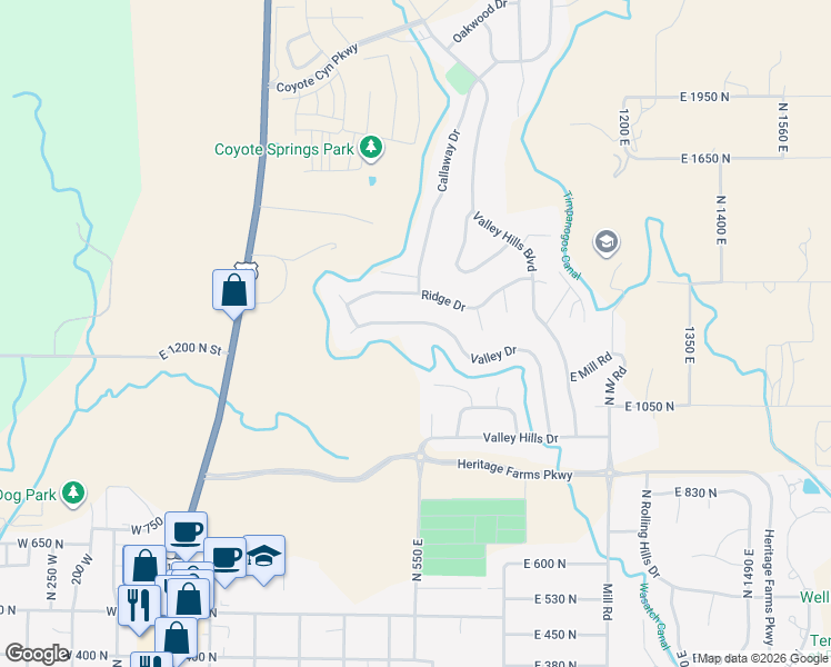 map of restaurants, bars, coffee shops, grocery stores, and more near 540 North Valley Drive in Heber City