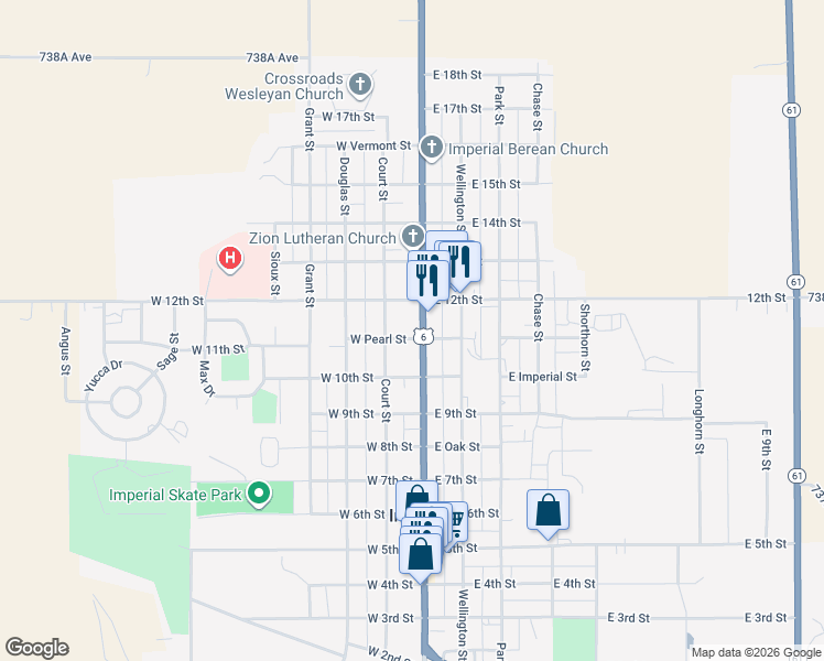 map of restaurants, bars, coffee shops, grocery stores, and more near 1100-1198 Broadway Street in Imperial