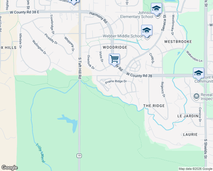 map of restaurants, bars, coffee shops, grocery stores, and more near 4808 Prairie Vista Drive in Fort Collins