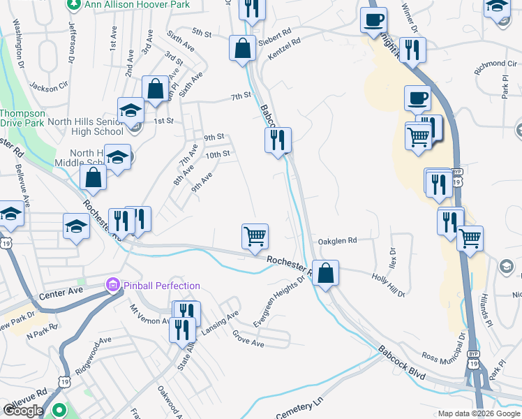 map of restaurants, bars, coffee shops, grocery stores, and more near 146 Priscilla Dr in Pittsburgh