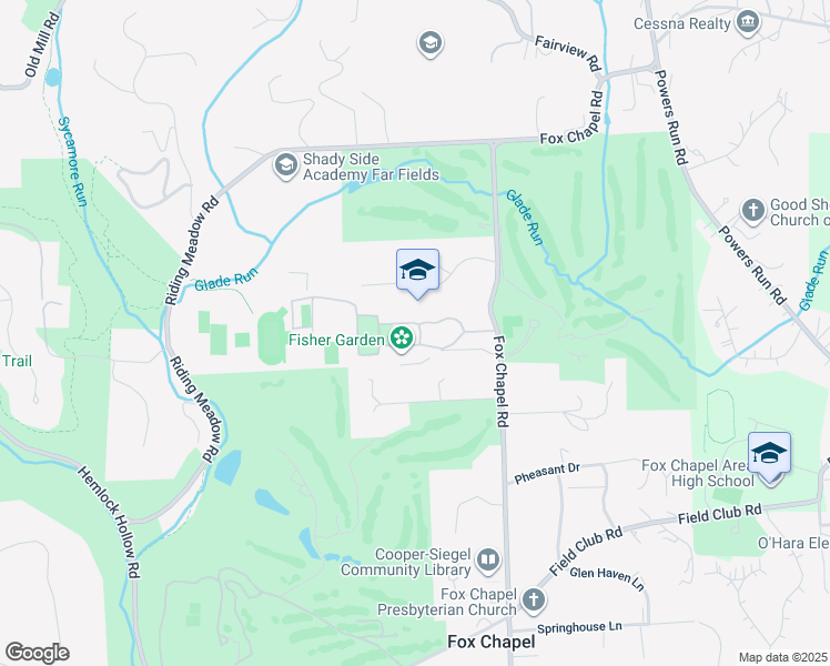 map of restaurants, bars, coffee shops, grocery stores, and more near 423 Fox Chapel Road in Pittsburgh