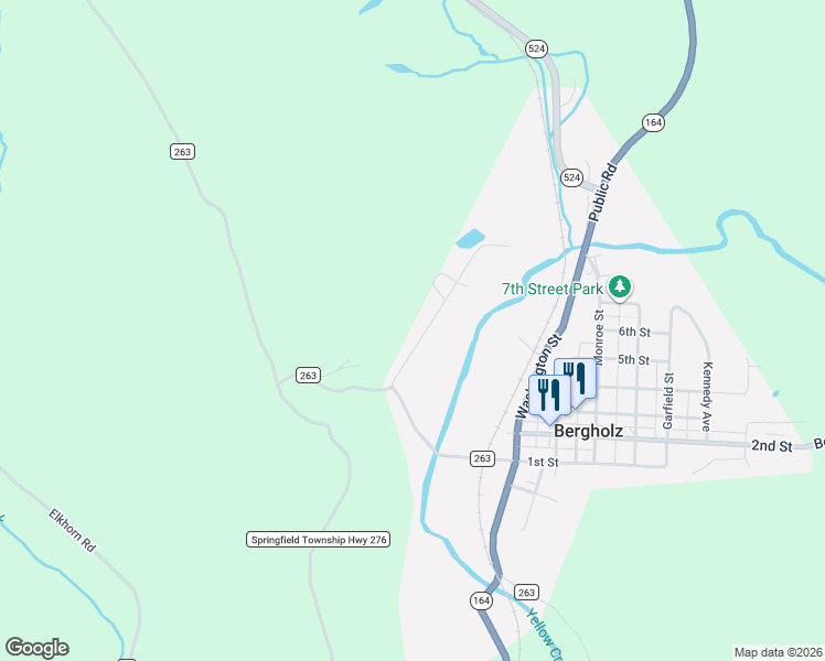 map of restaurants, bars, coffee shops, grocery stores, and more near 169 1st Street in Bergholz
