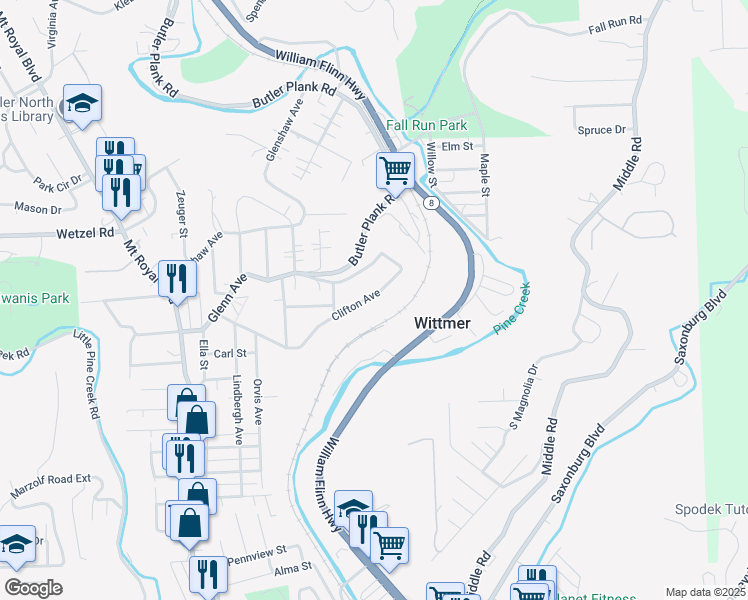 map of restaurants, bars, coffee shops, grocery stores, and more near 512 South Park Avenue in Glenshaw