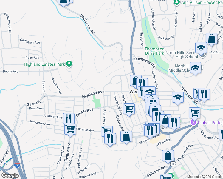 map of restaurants, bars, coffee shops, grocery stores, and more near 270 Highland Avenue in Pittsburgh
