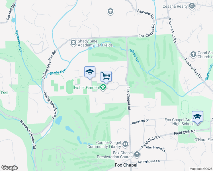 map of restaurants, bars, coffee shops, grocery stores, and more near 423 Fox Chapel Road in Pittsburgh