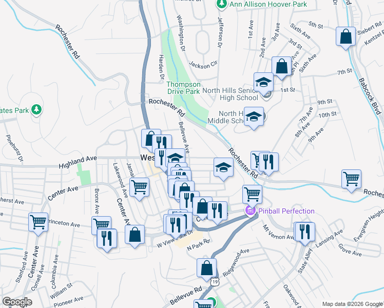 map of restaurants, bars, coffee shops, grocery stores, and more near 130 Highland Avenue in Pittsburgh