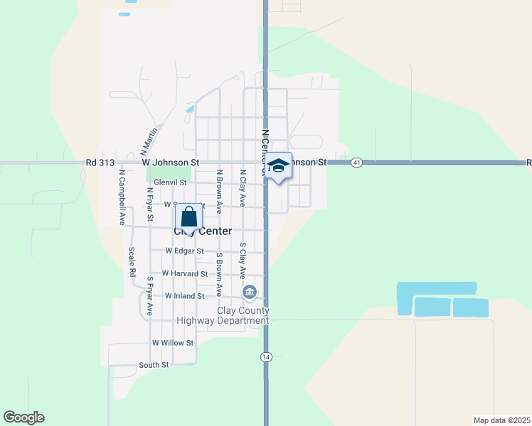 map of restaurants, bars, coffee shops, grocery stores, and more near 200 North Center Street in Clay Center