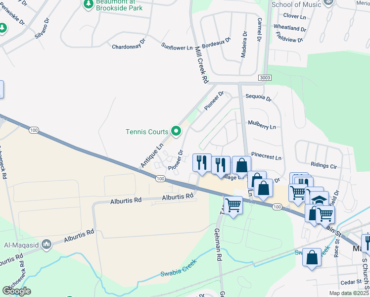map of restaurants, bars, coffee shops, grocery stores, and more near 6684 Pioneer Drive in Macungie
