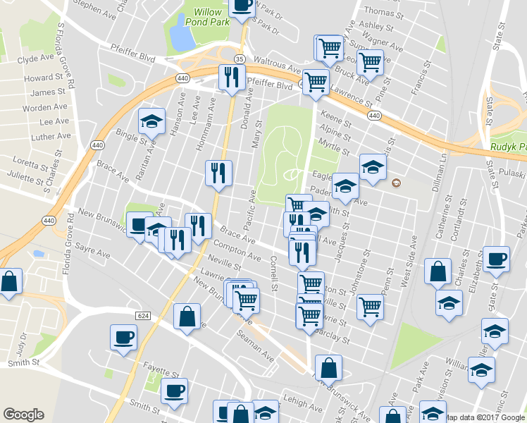 map of restaurants, bars, coffee shops, grocery stores, and more near 643 Atlantic Avenue in Perth Amboy