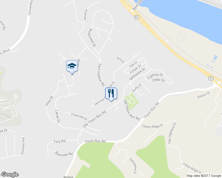 map of restaurants, bars, coffee shops, grocery stores, and more near 306 Serendipity Drive in Coraopolis