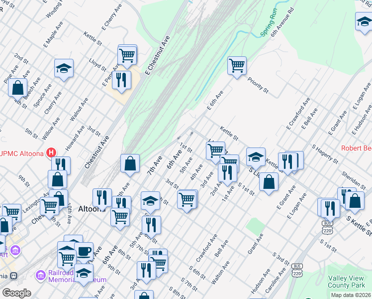 map of restaurants, bars, coffee shops, grocery stores, and more near 101-199 Rte 764 in Altoona