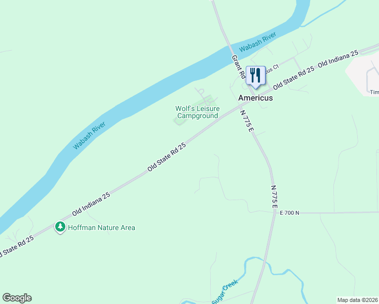 map of restaurants, bars, coffee shops, grocery stores, and more near 7333 Old State Road 25 in Lafayette