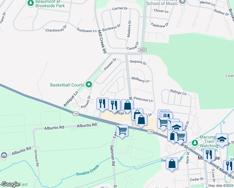 map of restaurants, bars, coffee shops, grocery stores, and more near 2877 Donegal Drive in Macungie