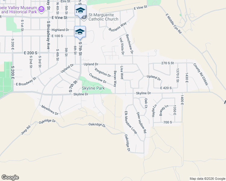 map of restaurants, bars, coffee shops, grocery stores, and more near 446 Bevan Way in Tooele