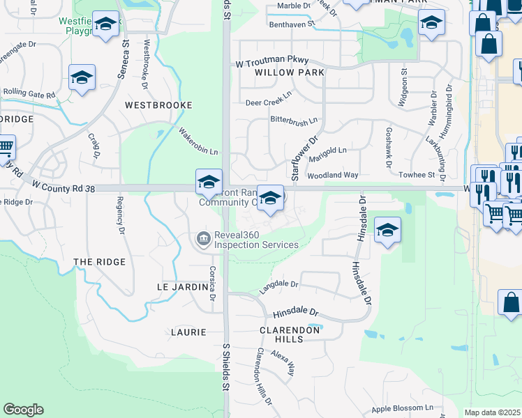 map of restaurants, bars, coffee shops, grocery stores, and more near 4616 South Shields Street in Fort Collins