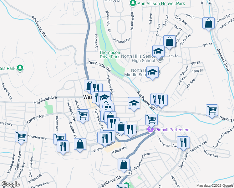 map of restaurants, bars, coffee shops, grocery stores, and more near 130 Highland Avenue in Pittsburgh