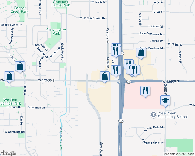 map of restaurants, bars, coffee shops, grocery stores, and more near 4105 West 12600 South in Riverton