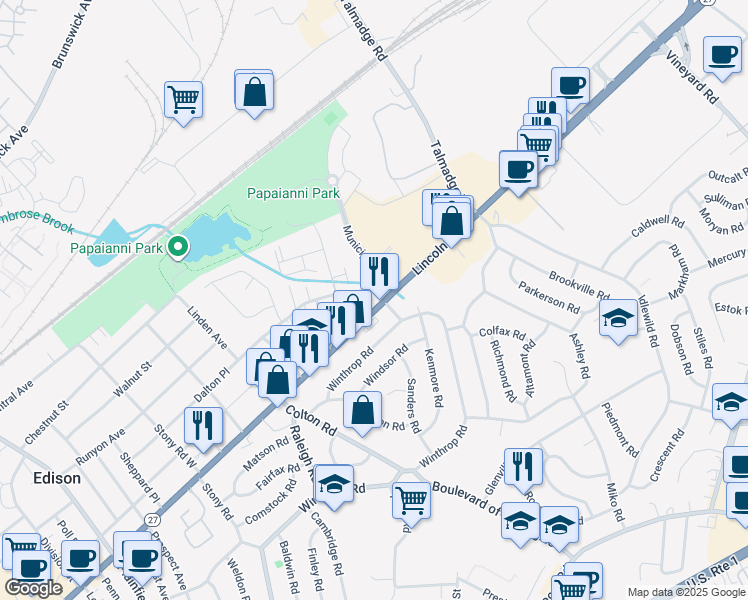 map of restaurants, bars, coffee shops, grocery stores, and more near 2011 Lincoln Highway in Edison