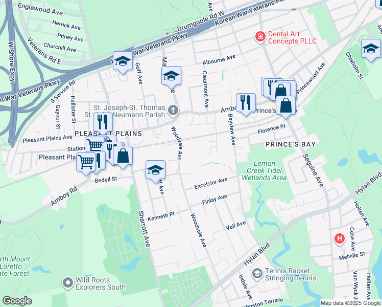 map of restaurants, bars, coffee shops, grocery stores, and more near 54A Hastings Court in Staten Island