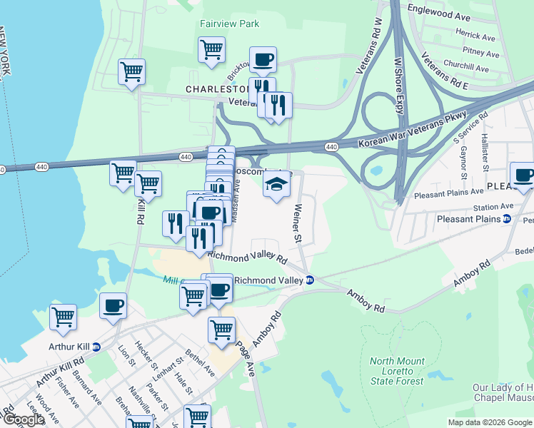 map of restaurants, bars, coffee shops, grocery stores, and more near 29 Torrice Loop in Staten Island